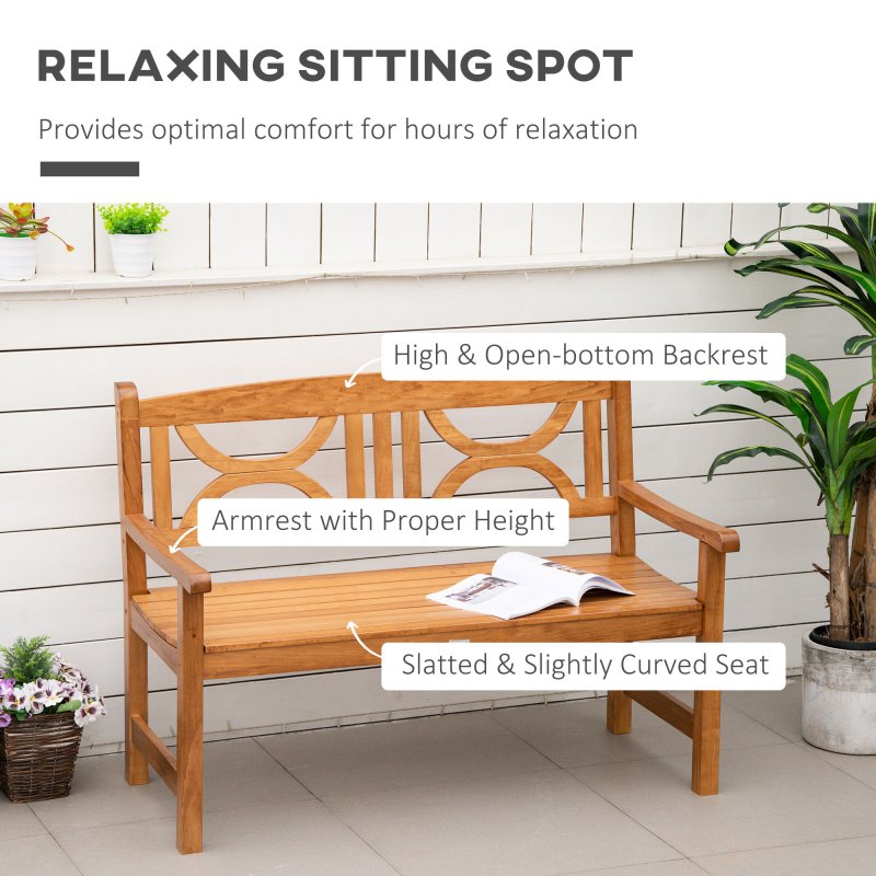 Outsunny 2-Seater Chair, Wooden Garden Bench, Outdoor Patio Loveseat for Porch, Natural