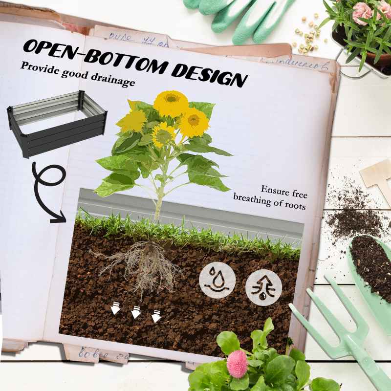 Outsunny Set of 2 Raised Garden Bed, Outdoor Planter Box with Galvanised Steel Frame for Growing Vegetables, Flowers and Herbs, 100 x 60 x 30cm, Grey