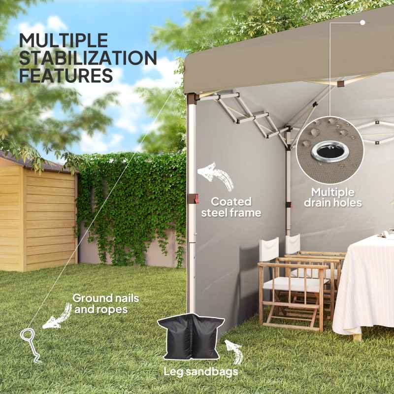 Outsunny 3 x 3 (M) Pop Up Gazebo, UPF 30+ with 2 Sidewalls, Leg Weight Bags and Wheeled Bag, Height Adjustable Party Tent Event Shelter for Garden, Patio, Khaki
