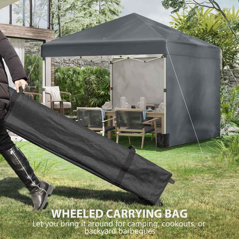 Outsunny 3 x 3 (M) Pop Up Gazebo, UPF 30+ with 2 Sidewalls, Leg Weight Bags and Wheeled Bag, Height Adjustable Party Tent Event Shelter for Garden, Patio, Dark Grey