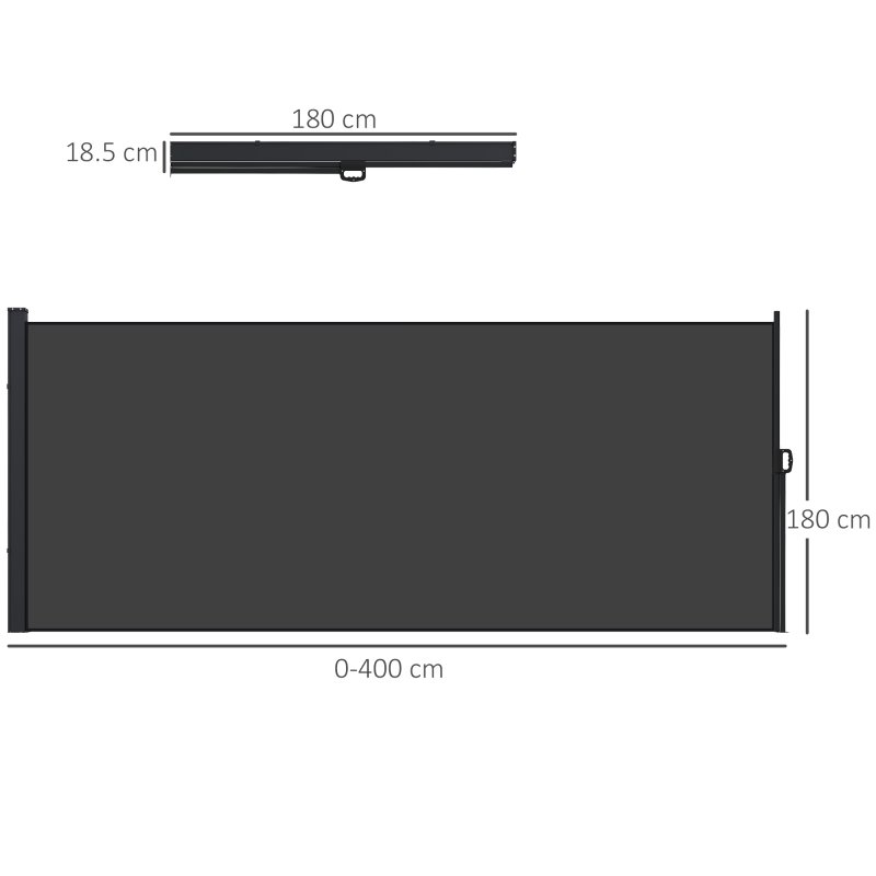 Outsunny Retractable Side Awning, Garden Privacy Screen Divider, Full Cassette Wind Breaker for Hot Tub, Balcony, Terrace, Pool, 400 x 180cm, Black