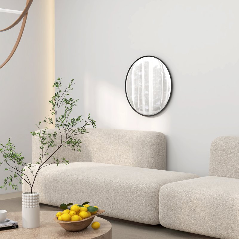 HOMCOM Circle Wall Mirror, 61 cm Round Bathroom Mirror for Living Room, Bedroom, Hallway, Black