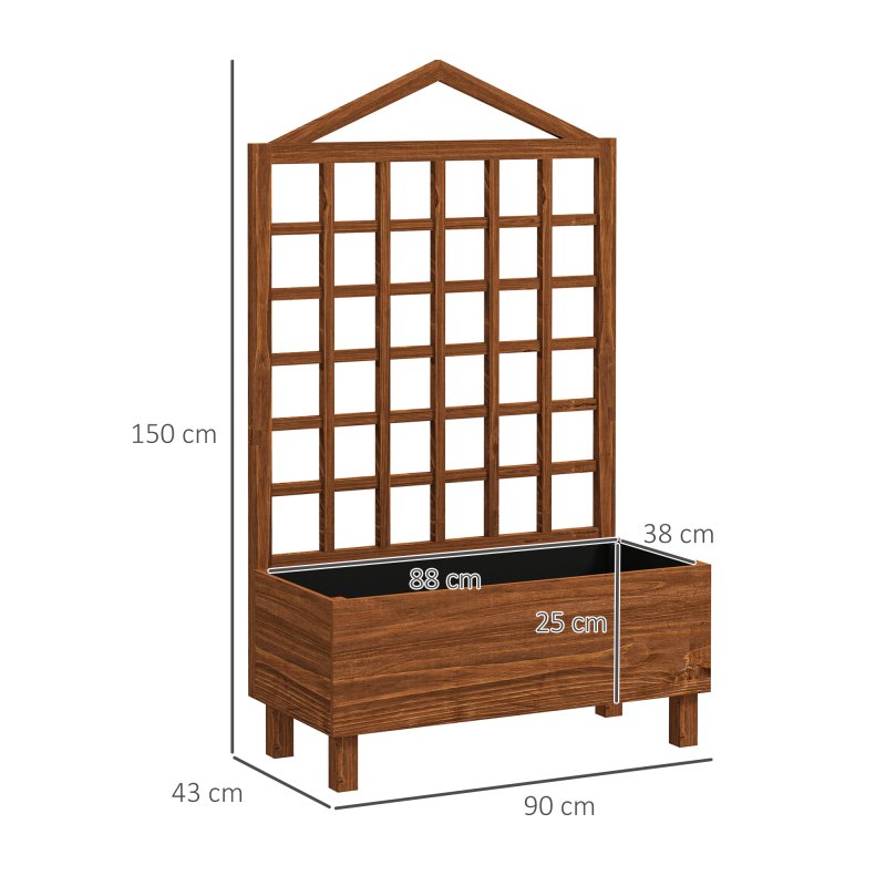 Outsunny Wooden Planters with Trellis for Vine Climbing, Raised Beds for Garden Patio, Outdoor Planter Box for Vegetables, Flowers, Herbs, Distressed Brown