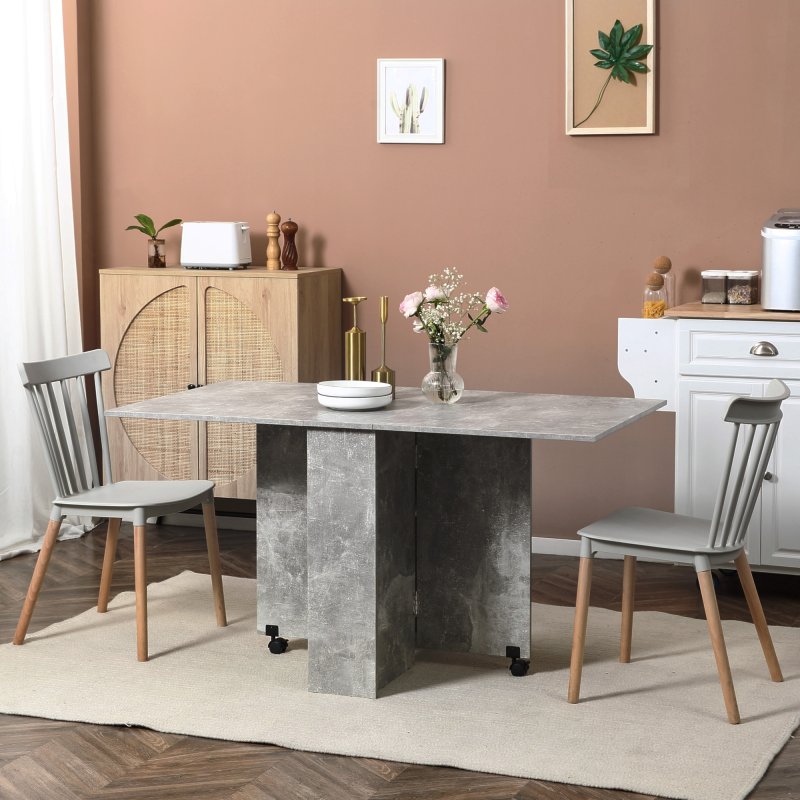 HOMCOM Folding Dining Table, Drop Leaf Table with 2-Tier Shelves, Rolling Casters, for Small Spaces, Kitchen