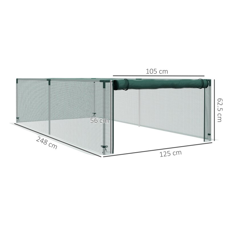 Outsunny 8' x 4' Crop Cage, Plant Protection Tent with Galvanised Steel Frame and Zipped Door, Fruit Cage Netting Cover for Garden and Outdoors Green