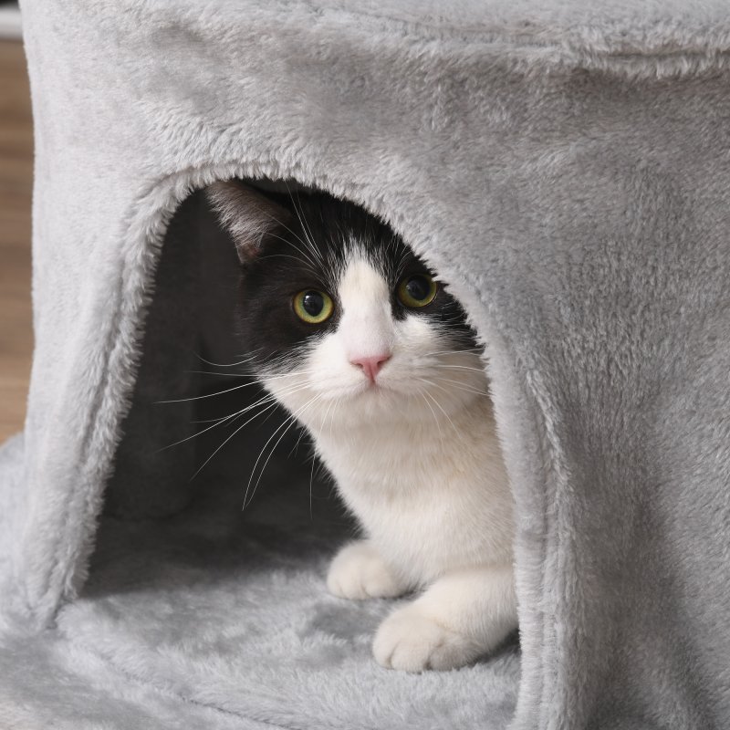 PawHut Cat Tree for Indoor Cats Kitten Tower Multi-level Activity Centre Pet Furniture with Scratching Post Condo Hanging Ropes Plush Perches Grey