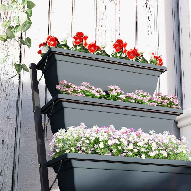 Outsunny 5-Tier Raised Garden Bed, Vertical Ladder Plant Stand with 5 Removable Boxes, Drainage Holes and Plugs, Indoor Outdoor Elevated Flower Herb Growing Box for Garden Patio Balcony, Grey