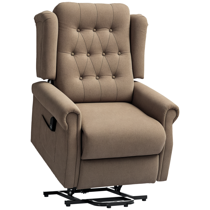 HOMCOM Power Lift Recliner Chair, Wingback Button Tufted Electric Lift Chair for Elderly, Fabric Riser and Reclining Armchair with Remote Control, USB Ports, Side Pockets, for Living Room, Dark Brown