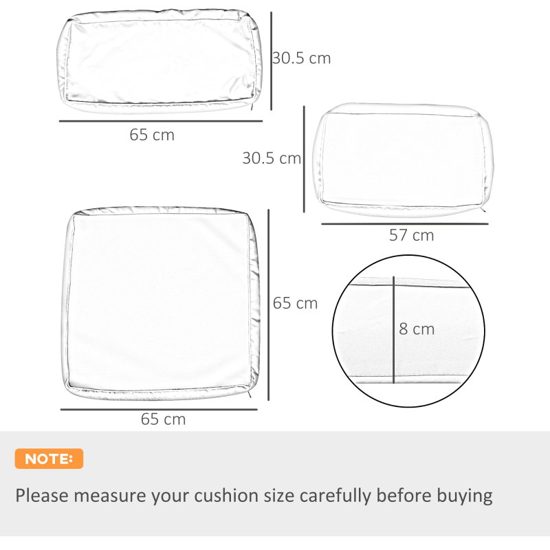 Outsunny Replacement Cushion Covers for Garden Sofa Set, Garden Rattan Sofa Cushion Polyester Cover Replacement Outdoor - No Cushion Included, Grey