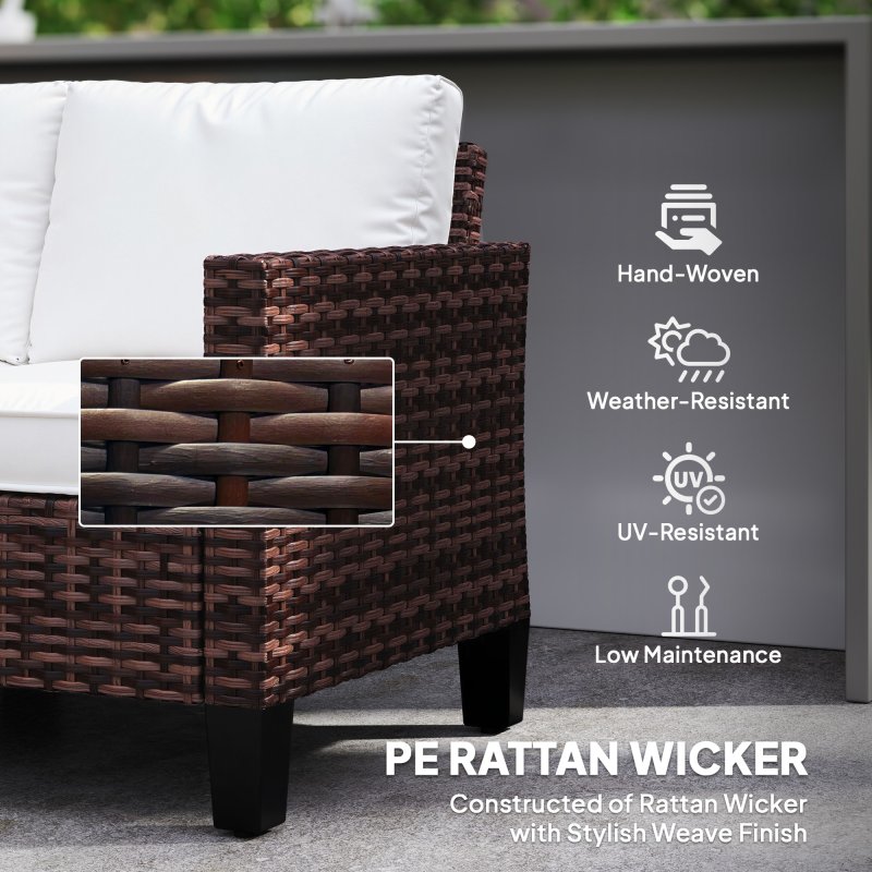 Outsunny 2 Seater Rattan Sofa with Cushions, Wicker Garden Loveseat with Armrests, Outdoor Garden Sofa Couch with Steel Frame for Balcony, Porch, Brown