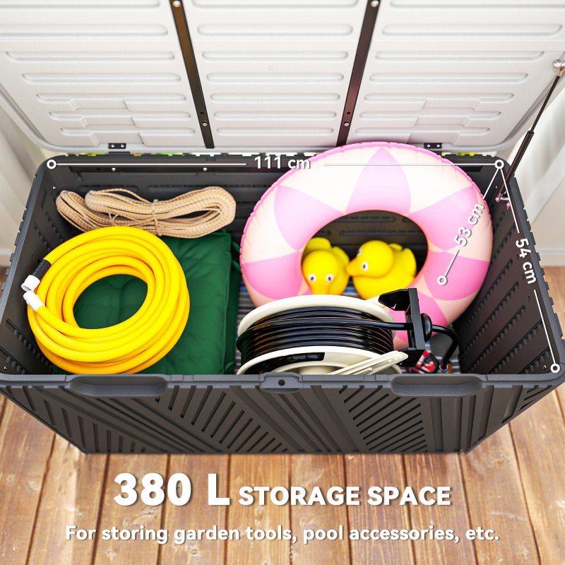 Outsunny 380L Garden Storage Box Outdoor Storage Box Waterproof with Lockable Lid and Moulded Handles, Double-Layer HDPE Deck Box, 115 x 60 x 60 cm