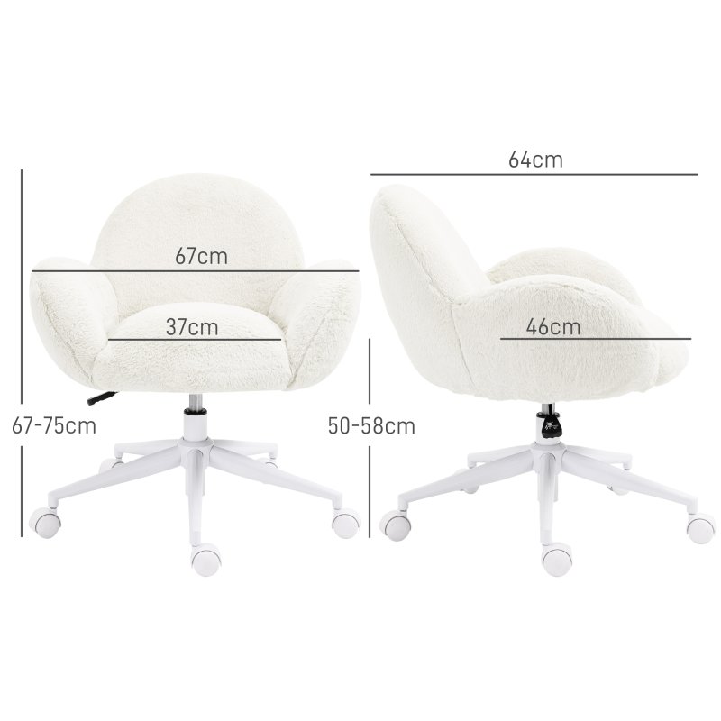 HOMCOM Fluffy Leisure Chair Office Chair with Backrest and Armrest for Home Bedroom Living Room with Wheels