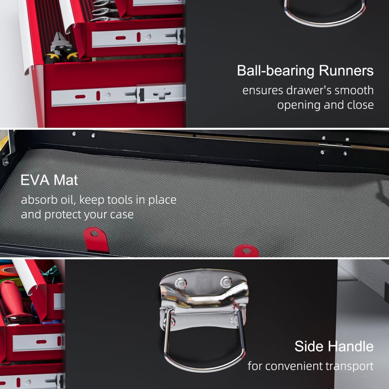 HOMCOM 6 Drawer Tool Chest, Lockable Metal Tool Box with Top Case, Ball Bearing Runners, Portable Toolbox, 600mm x 260mm x 340mm, Red