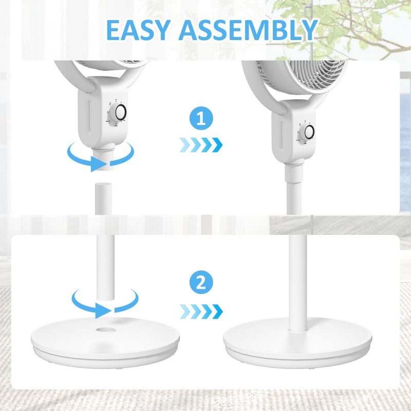 HOMCOM 10" Pedestal Fan, 70°+90° Oscillating Air Circulation Fan with 3 Speeds, Dense Mesh, Easy Assembly, for Home Office, Bedroom, White