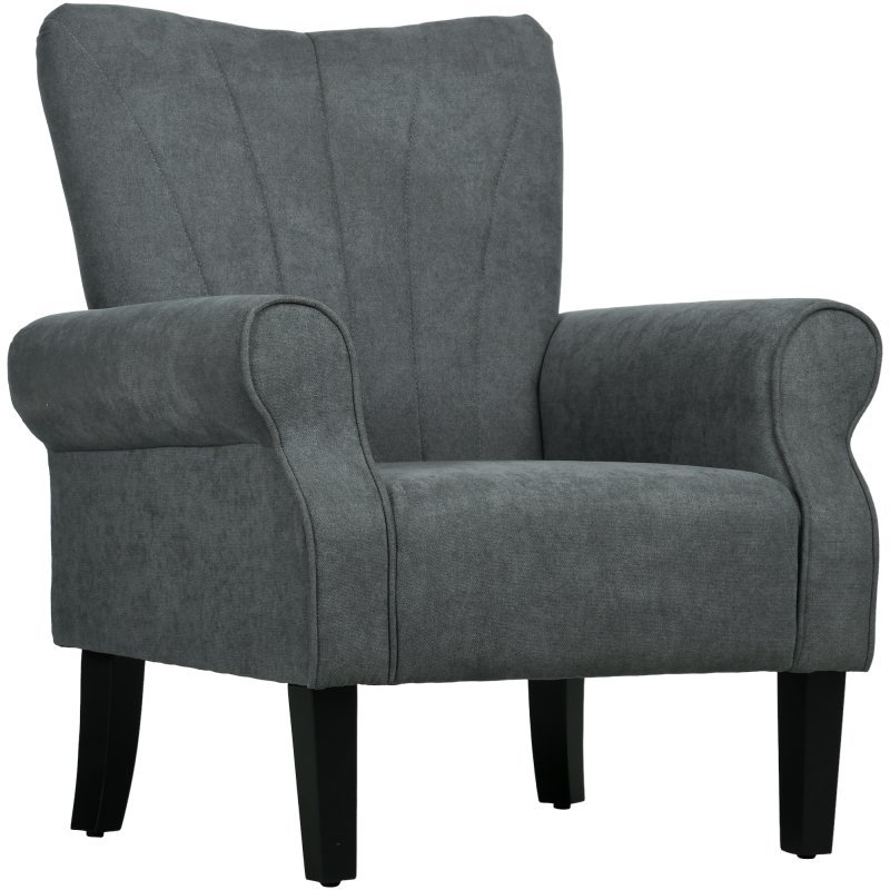 HOMCOM Armchair, Upholstered Modern Accent Chair with High Back, Rolled Arms and Wood Legs, Soft Thick Padded Living Room Chair