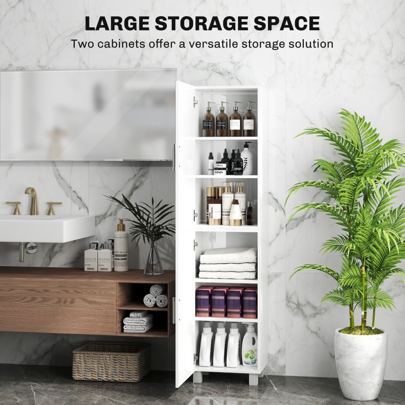 HOMCOM Tall Bathroom Cabinet, Freestanding Bathroom Storage Cabinet with Adjustable Shelves and Double Doors