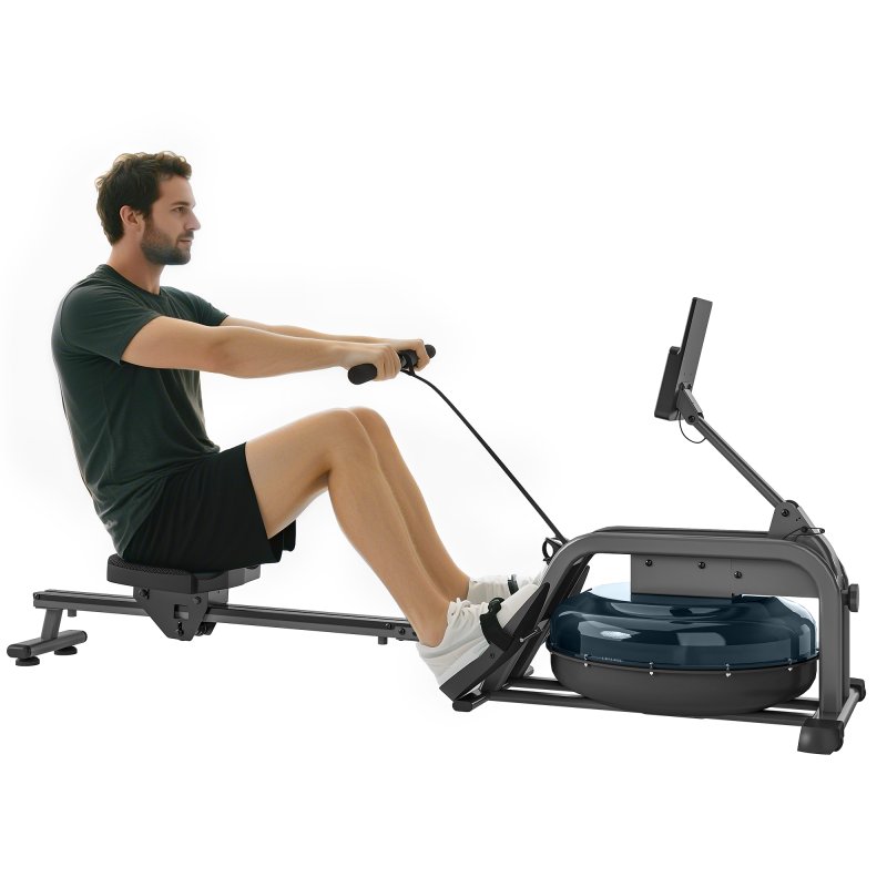 SPORTNOW Water Rowing Machine, Rowing Machines for Home Gym with Adjustable Resistance, Wheels, LCD Monitor, Elevated Tablet Holder, Vertical Storage, for Cardio Training
