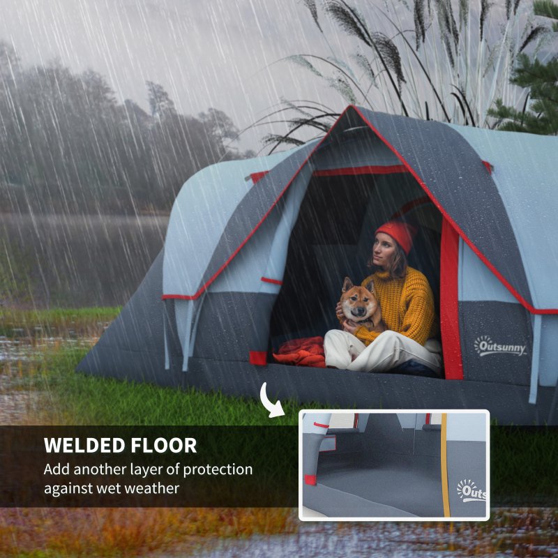 Outsunny 5-6 Man Dome Camping Tent Hiking Shelter UV Protection 3000mm Water Resistant Tunnel Tent