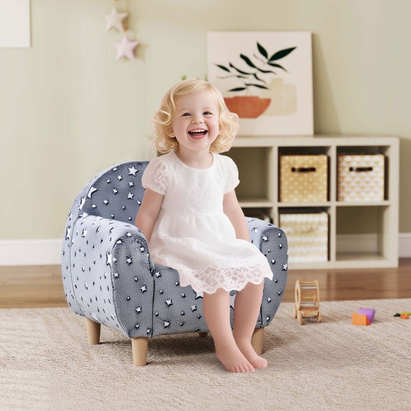 AIYAPLAY Kids Armchair, Glow in the Dark Single Chair with Star Design, Upholstered Toddler Tub Chair for Bedroom, Playroom, Kid Room, Grey