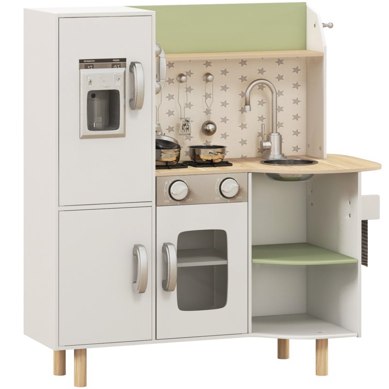 AIYAPLAY Toy Kitchen Playset, Kids Play Kitchen Role Playing Game with Phone, Ice Maker, Stove, Sink, Utensils, for Ages 3-6 Years - White