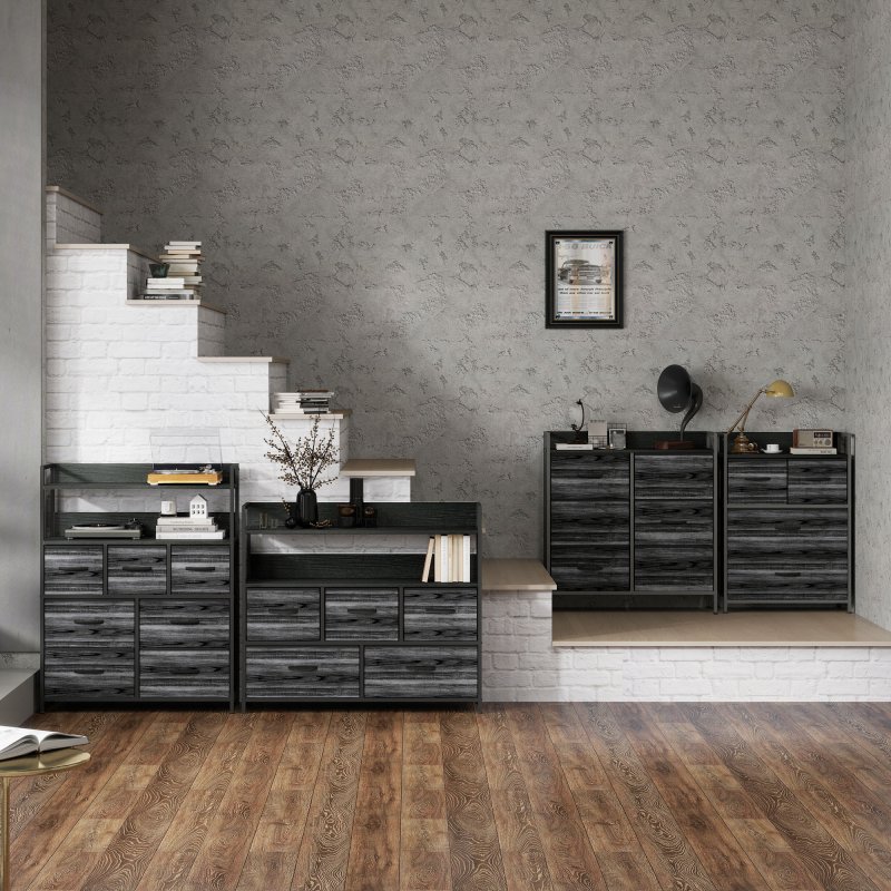HOMCOM Bedroom Chest of Drawers, Fabric Dresser with 5 Drawers, Storage Organiser Unit with Open Shelves and Metal Frame for Living Room, Entryway