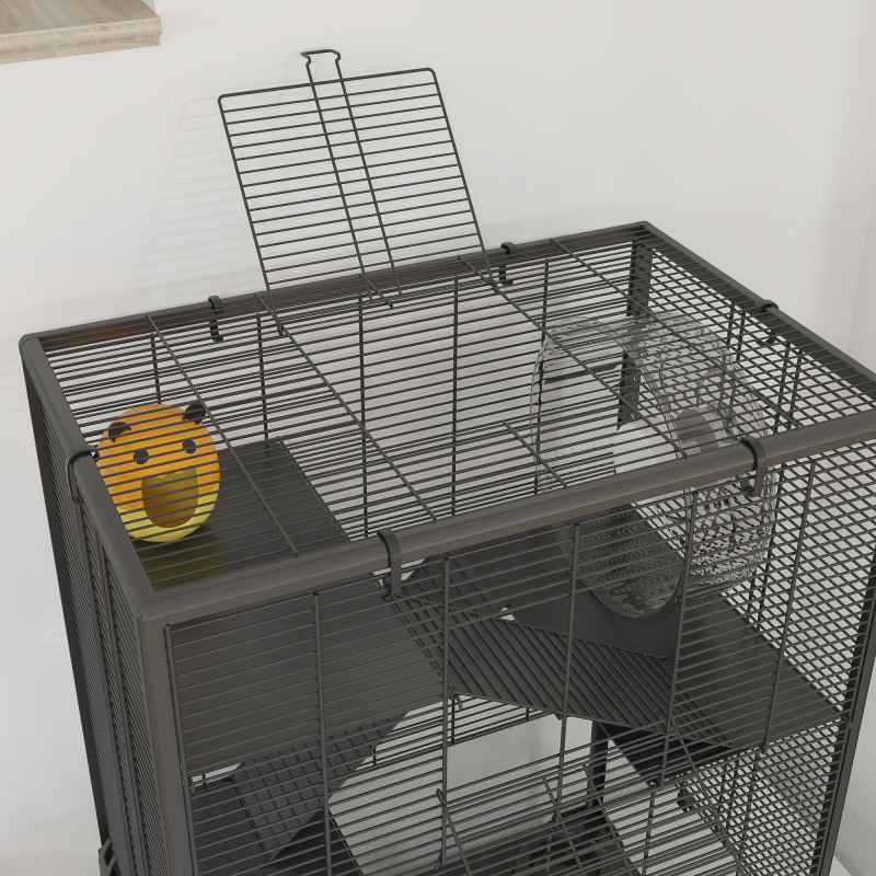 PawHut Hamster Cage with Deep Tempered Glass Bottom, 4 Tier Large Hamster Tank with Hut, Running Wheel, Platforms, Ramps, Food Dish, Water Bottle, for Syrian, Dwarf, Rats, Gerbils, 60 x 40 x 80cm