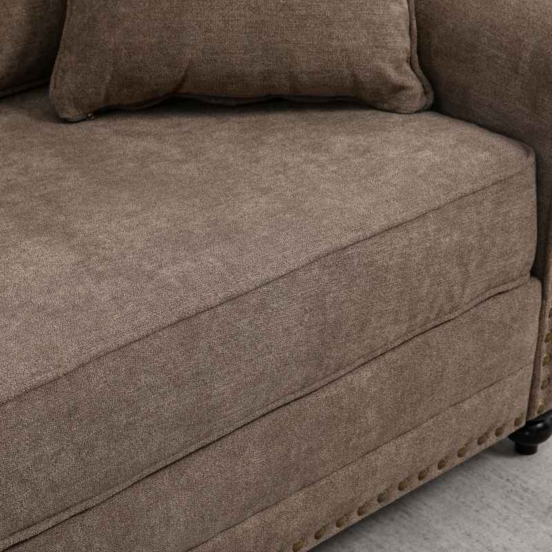 HOMCOM 3 Seater Sofa, Fabric Couch with Rubber Wood Legs, 3 Seater Settee with Extra Padded Cushions and Pillows for Living Room, 196W x 80.5D x 89H cm