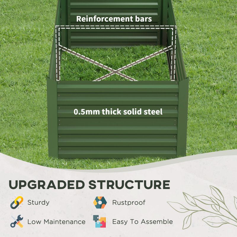 Outsunny Raised Beds for Garden, Galvanised Steel Outdoor Planters with Multi-reinforced Rods for Vegetables, Plants, Flowers and Herbs, 180 x 90 x 59 cm, Green
