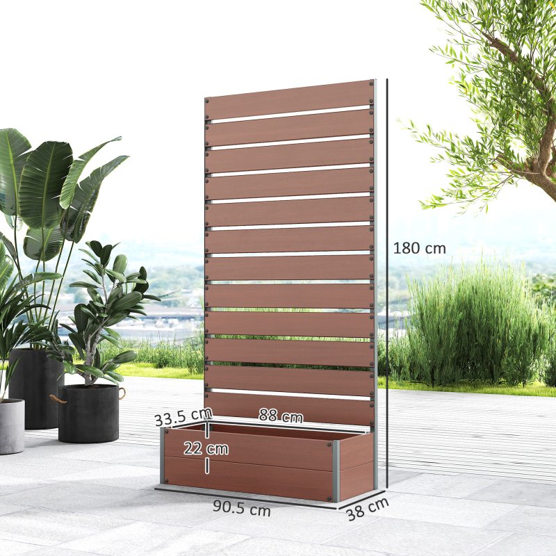 Outsunny Garden Planter with Trellis for Climbing Plants, Vines, Flowers, Freestanding Raised Bed for Garden, Outdoor, Patio, Planter Box with Drainage Gap, Light Brown