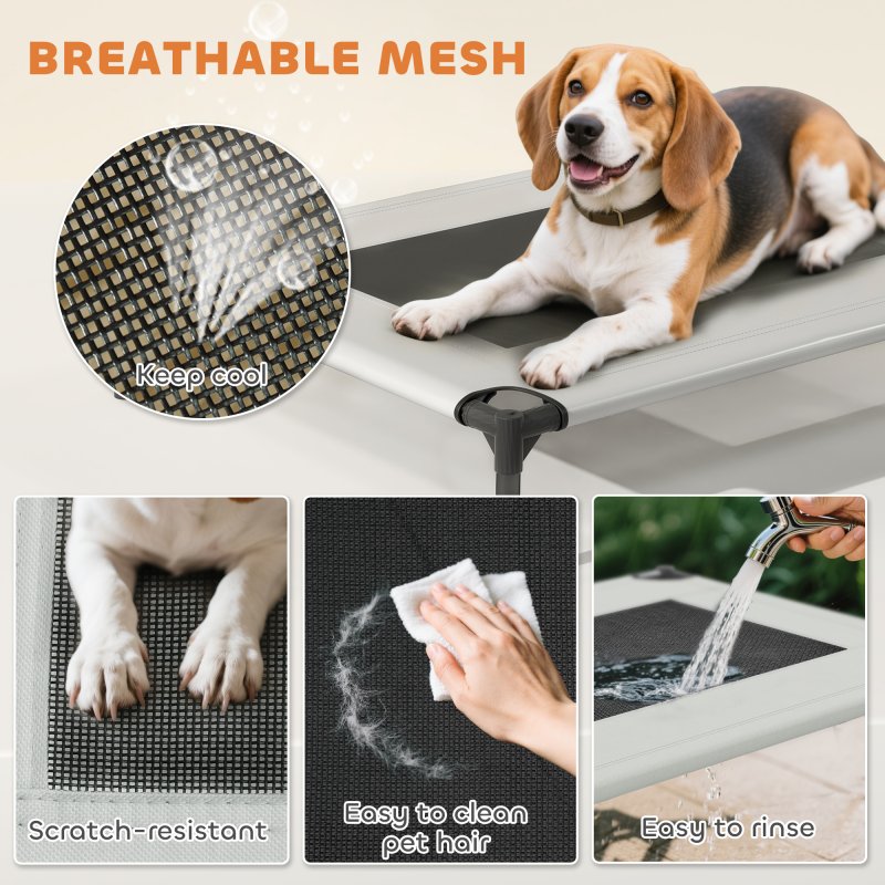 PawHut Elevated Dog Bed with Removable Canopy, Portable Cooling Raised Pet Cot with Breathable Mesh, Storage Bag, for Indoor Outdoor Use, for Small Medium Dogs, 76 x 61 x 70 cm, Light Grey