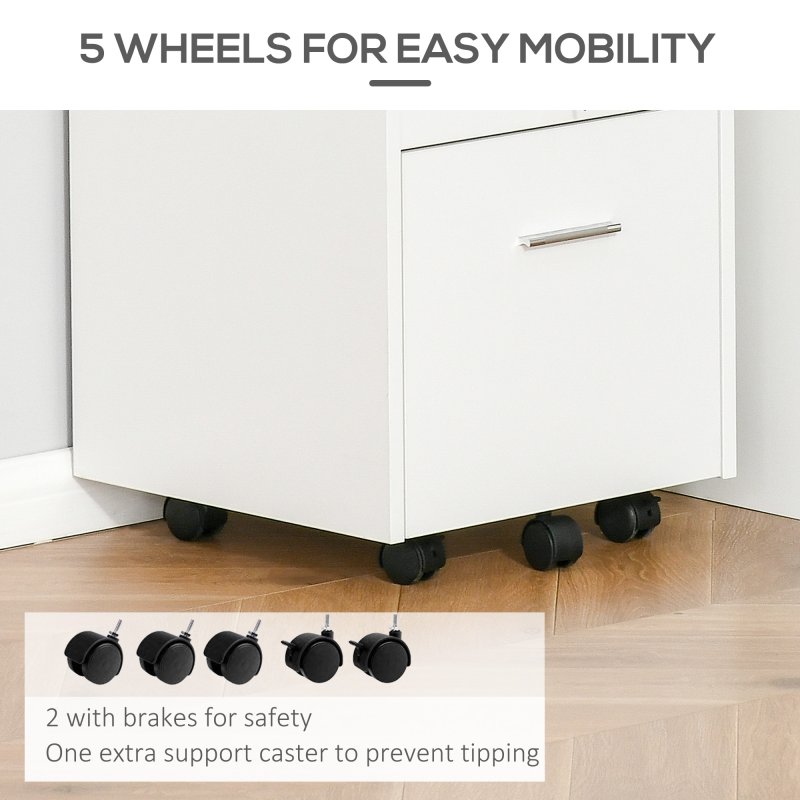 Vinsetto Mobile File Cabinet Lockable Storage Unit Cupboard for A4 Letter Home Filing Furniture for Office, Bedroom and Living Room, 39x40x65cm, White