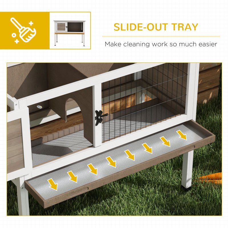 Pawhut Wooden Guinea Pig Hutch, Small Animal Cage with Slide-out Tray, Openable Asphalt Roof, 84 x 43 x 70cm, Brown