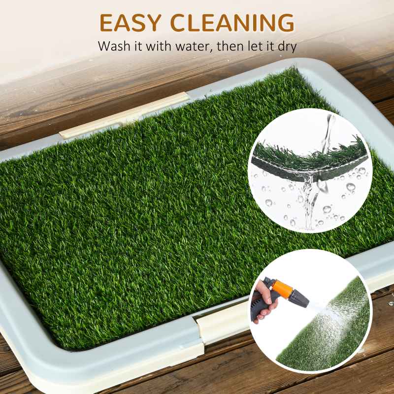 PawHut Dog Toilet, Puppy Training Pad Indoor, Portable Puppy Pad with Artificial Grass, Grid Panel, Tray, 63 x 48.5cm