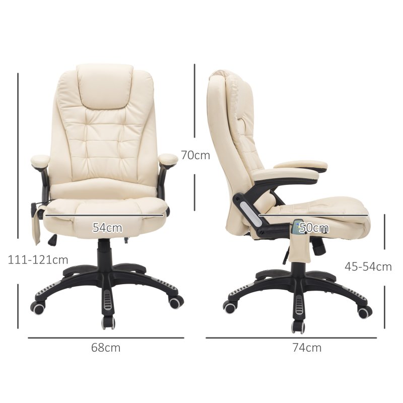 HOMCOM 6-Point Massage Office Chair with Seat Heated for Home Office, PU Leather High Back Executive Desk Chair with Adjustable Height and 360° Swivel for Work Study
