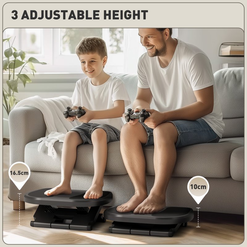 HOMCOM Footrest Adjustable Height & Angle 0-30 Degree for Better Posture at Office Grey