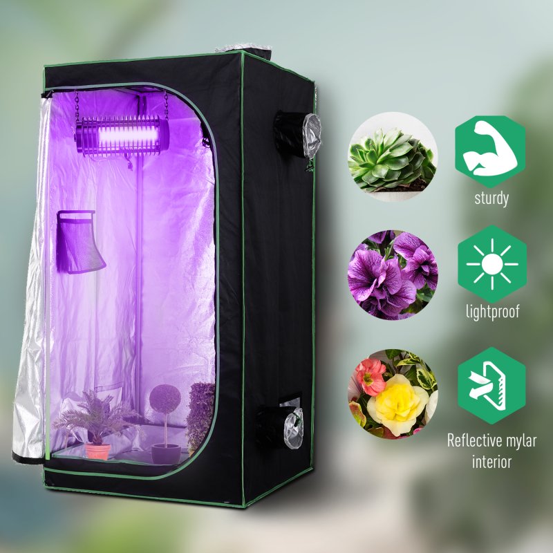 Outsunny Grow Tent Reflective Mylar Hydroponic with Adjustable Vents and Floor Tray for Indoor Plant Growing, 80 x 80 x 160 cm (31.5