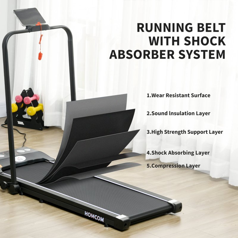 HOMCOM Walking Pad Treadmill, Folding Treadmill for Home, 1-8km/h Under Desk Running Machine with Low Noise 1.5HP, LED Display, Wheels and Remote Control, for Gym Office Fitness Training, Blue