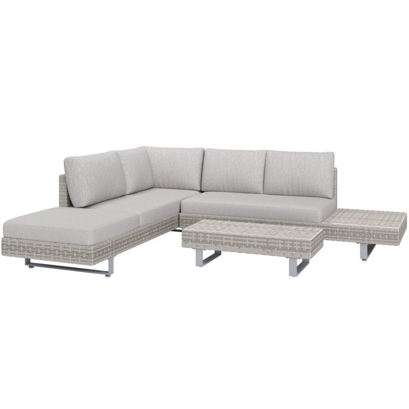 Outsunny 3 Pieces Rattan Garden Furniture Set, Wicker Garden Sofa Set with 3-Seater Sofa, Loveseat, Coffee Table, Side Table & Cushions, 5-Seater Outdoor Furniture Set, Grey