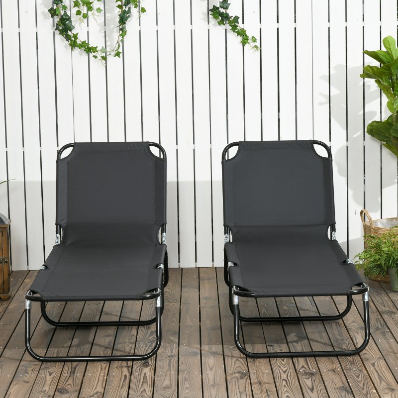 Outsunny Folding Sun Loungers Set of 2, Outdoor Day Bed with 5-Position Adjustable Backrest, Portable Recliner Garden Chairs with Breathable Mesh for Beach, Patio, Black