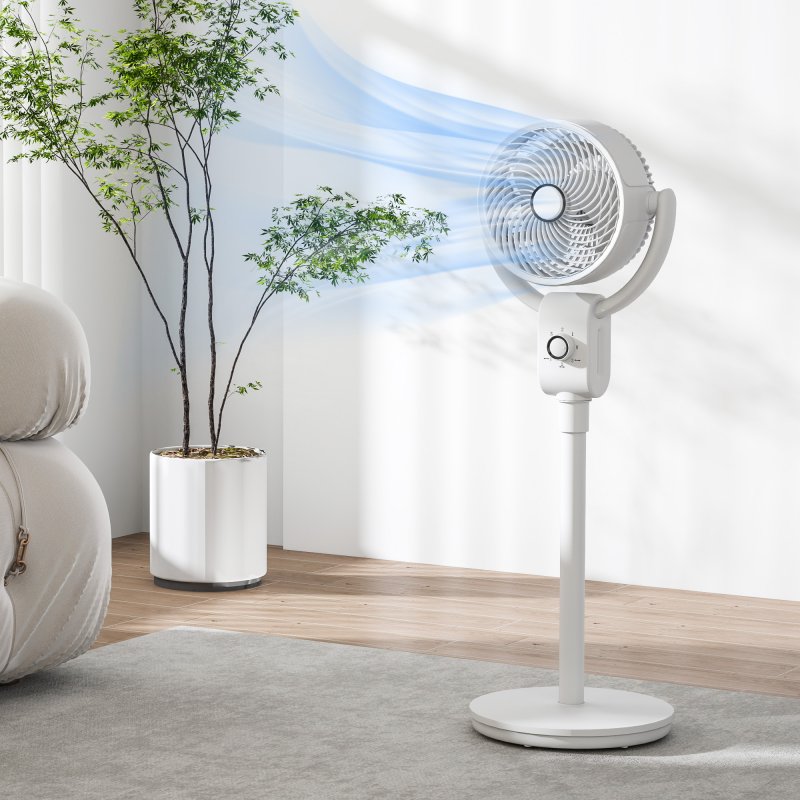 HOMCOM 10" Pedestal Fan, 70°+90° Oscillating Air Circulation Fan with 3 Speeds, Dense Mesh, Easy Assembly, for Home Office, Bedroom, White
