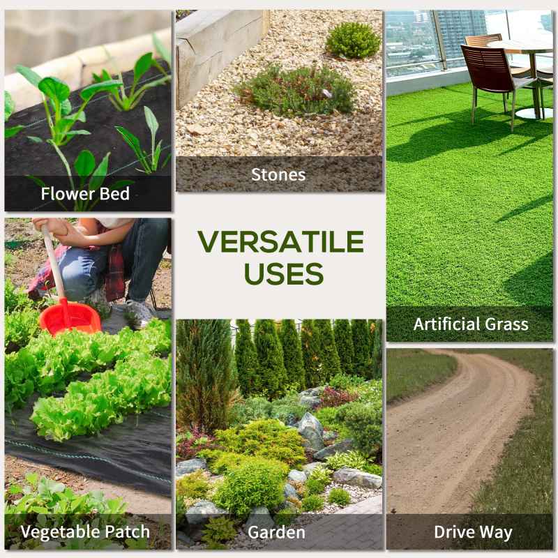 Outsunny 2m x 100m Heavy Duty Weed Control Membrane, Weed Membrane for Landscaping Driveway Gravel Artificial Grass Lawn Underlay, Black