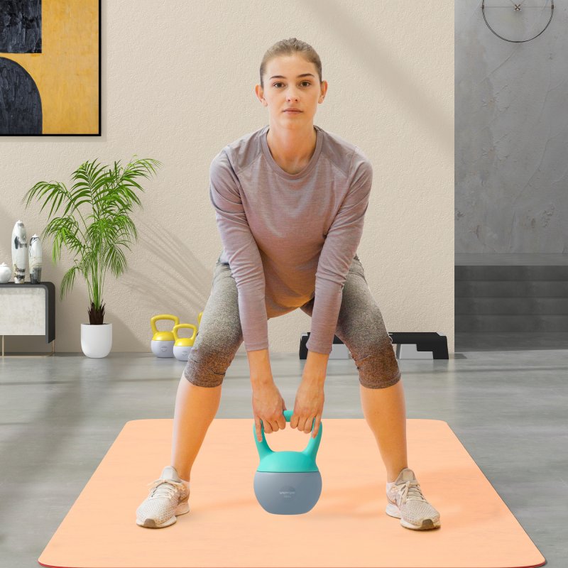 SPORTNOW Soft Kettlebell, 6kg Kettle Bell with Non-Slip Handle for Home Gym Weight Lifting and Strength Training, Grey and Green