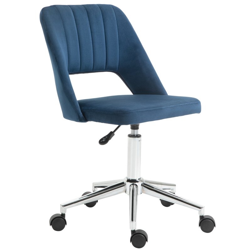Vinsetto Mid Back Office Chair, Velvet Fabric Swivel Scallop Shape Computer Desk Chair for Home Study Bedroom, Dark Blue