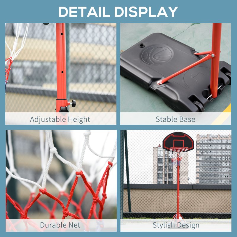HOMCOM Basketball Hoop Outdoor, Portable Basketball Hoop and Stand with Weighted Base, Portable on Wheels, 1.55-2.1m, for Teens, Juniors, Adults, Black