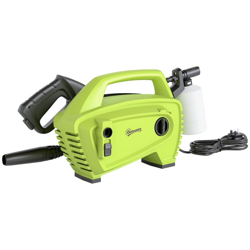 Outsunny 1600W High Pressure Washer, 130 Bar Pressure, 390 L/h Flow, Portable Power Washer Jet Wash Cleaner with Adjustable Nozzle, 6M Hose, Handle for Home Patio Car Driveway, Green