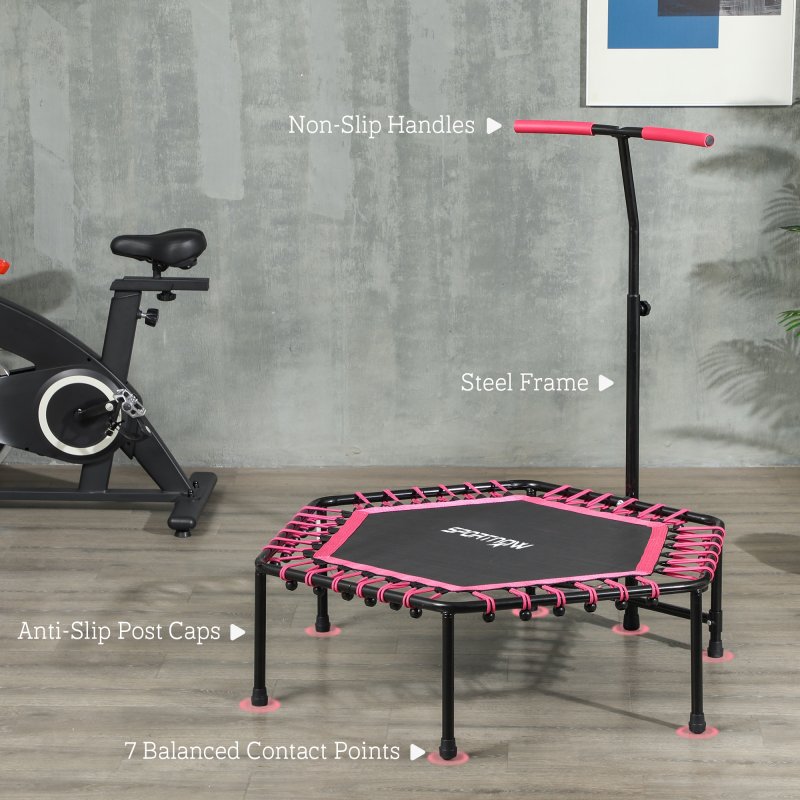 SPORTNOW 45" Fitness Trampoline with Adjustable Handle, Mini Trampoline for Adults with LED Lights, Bungee Rebounder for Indoor Exercise Workout, Max Load 220lbs