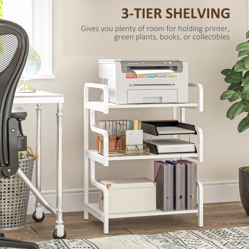 HOMCOM 3-Tier Printer Stand with Storage Shelves, Printer Table, 55 x 40 x 77cm Printer Shelf for Home Office, Study