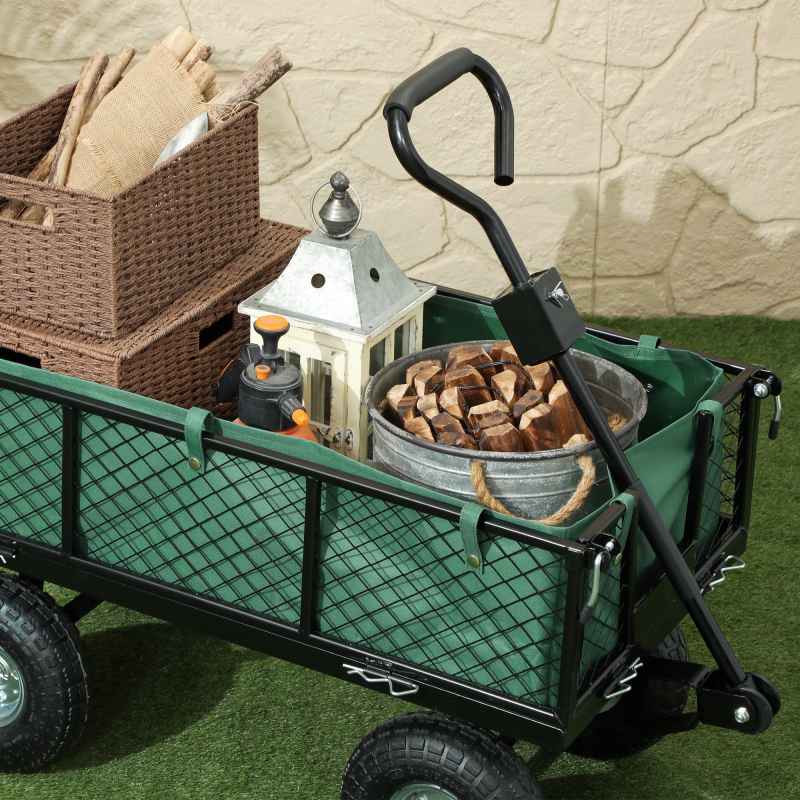 Outsunny Garden Trolley Cart, Heavy Duty Festival Trolley with Removable Liner, Quick-Release Sides, 10