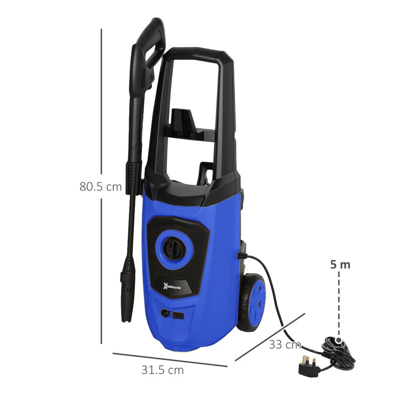 DURHAND 1800W High Pressure Washer, 150 Bar Pressure, 510 L/h Flow, High-Performance Portable Power Washer Jet Wash Cleaner with 6M Hose, Snow Foam Bottle for Garden, Car, Furniture, Blue
