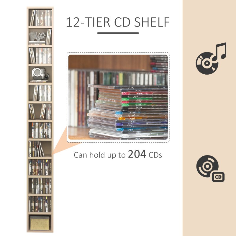 HOMCOM 204 CD Storage Unit, Storage Tower with 12 Cubes, 175cm Tall Bookcase for Living Room, Home Office, Study Room